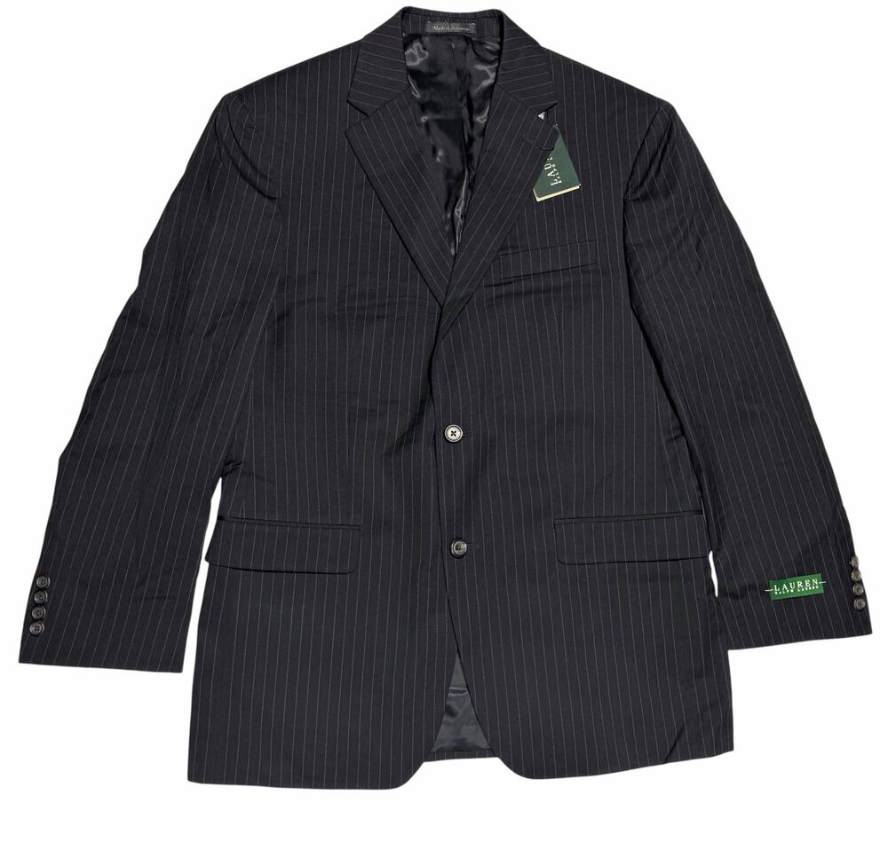 NWT Lauren Ralph Lauren Black Blazer Sport Coat 100% Wool Size 40R Two Button